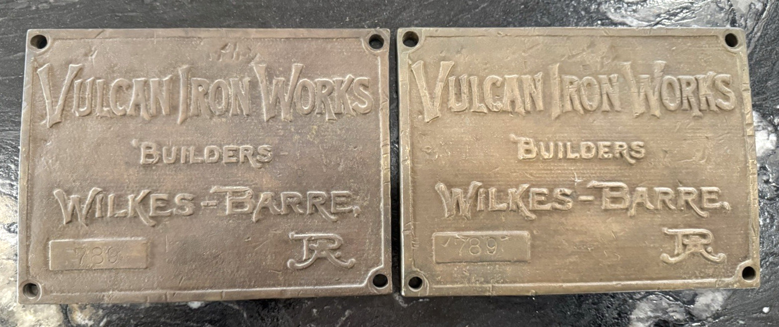 Vulcan Iron Works Wilkes Barre PA Luzerne County Matched Pair Builders Plate Set Vulcan Iron Works Wilkes Barre PA Luzerne County Matched Pair Builders Plate Set