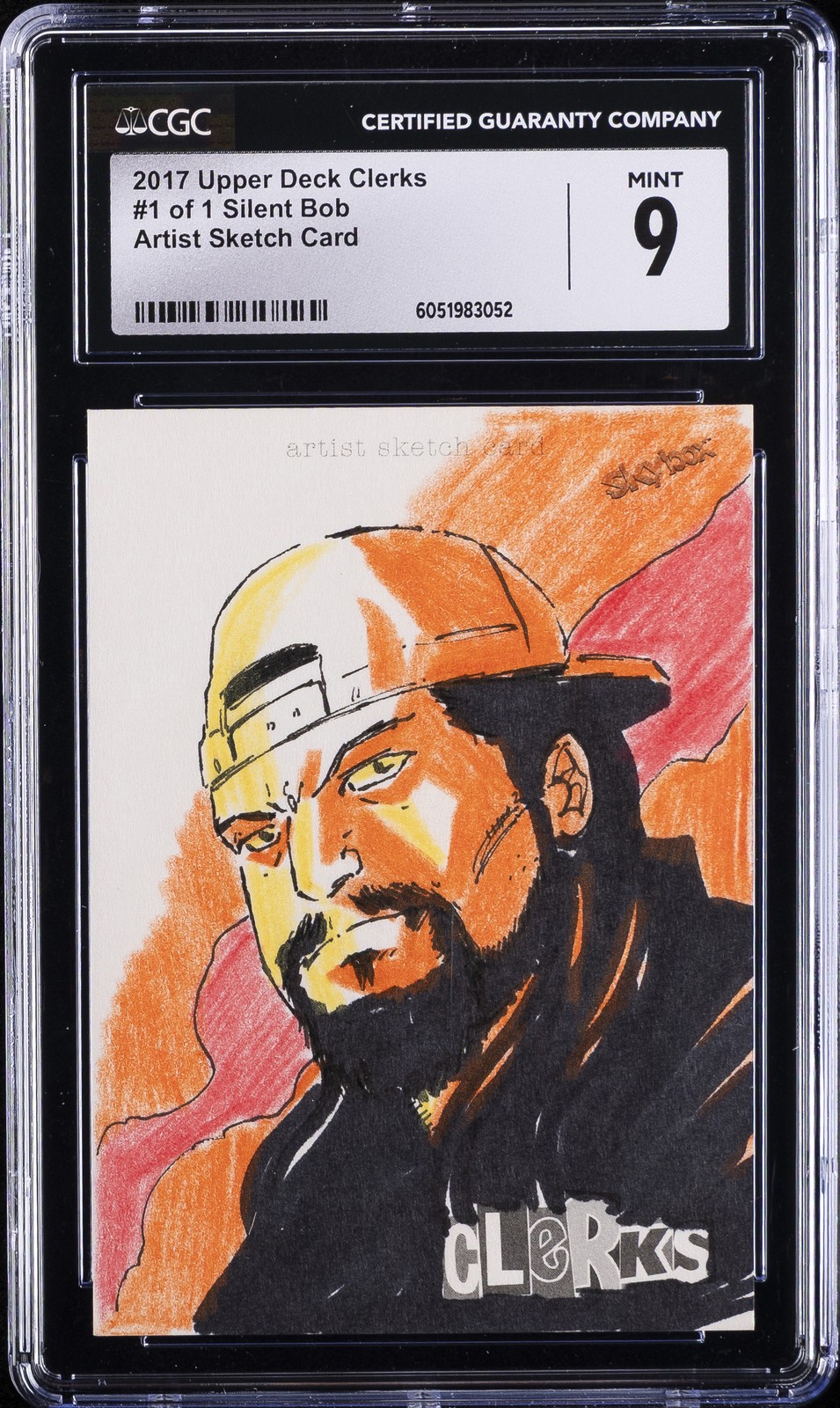 2017 UD CLERKS 1/1 ARTIST SKETCH CARD SILENT BOB CGC 9