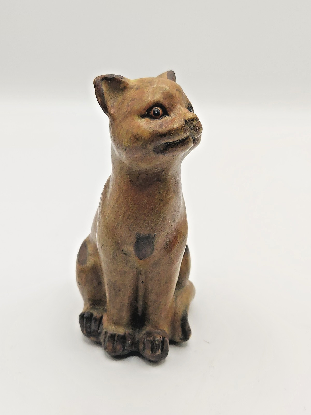 Vintage Shudehill Wood Effect Ceramic Sitting Cat Figure, Handmade Small Cat C