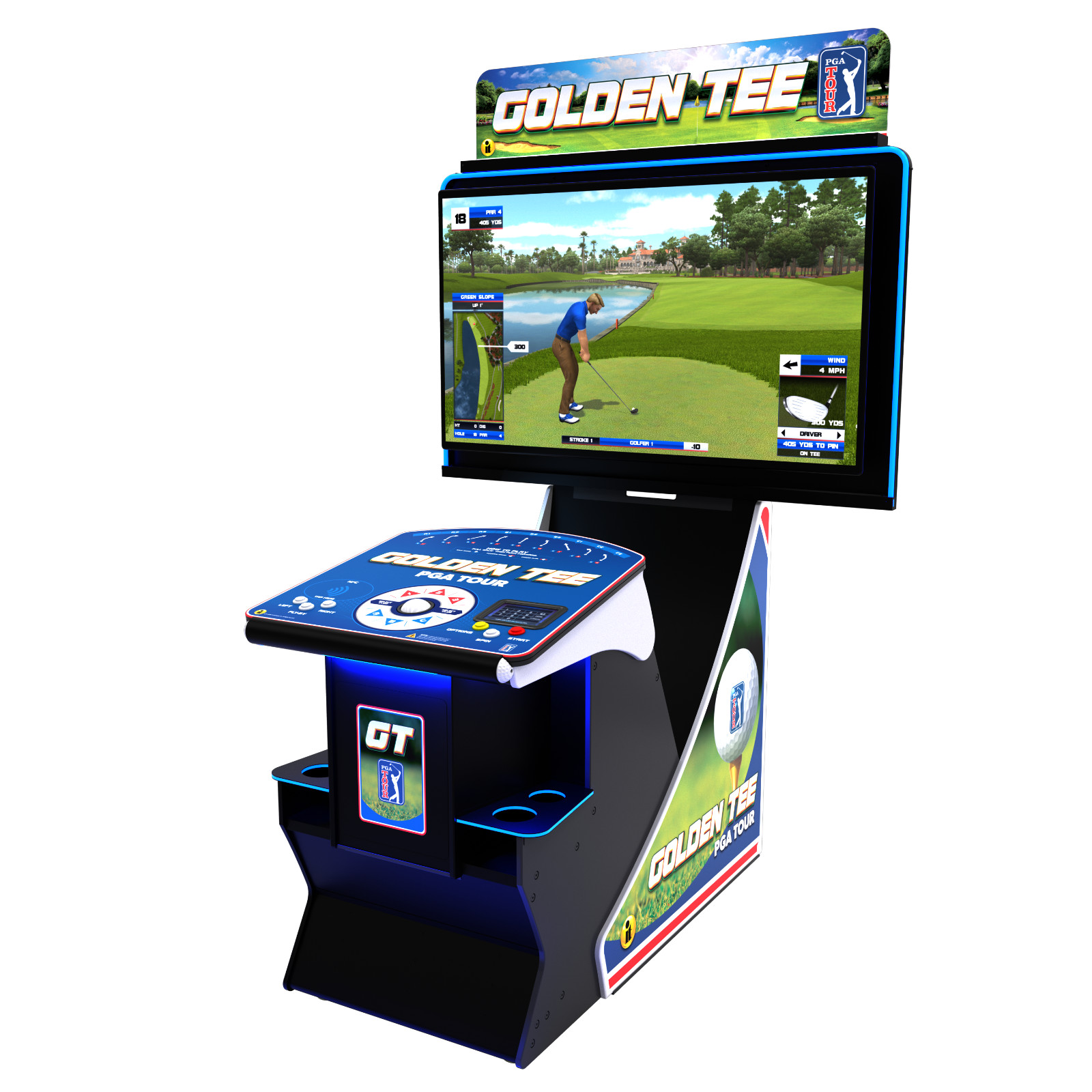Golden Tee PGA Tour Clubhouse Deluxe 2025 Pedestal Game With stand Golden Tee PGA Tour Clubhouse Deluxe 2025 Pedestal Game With stand