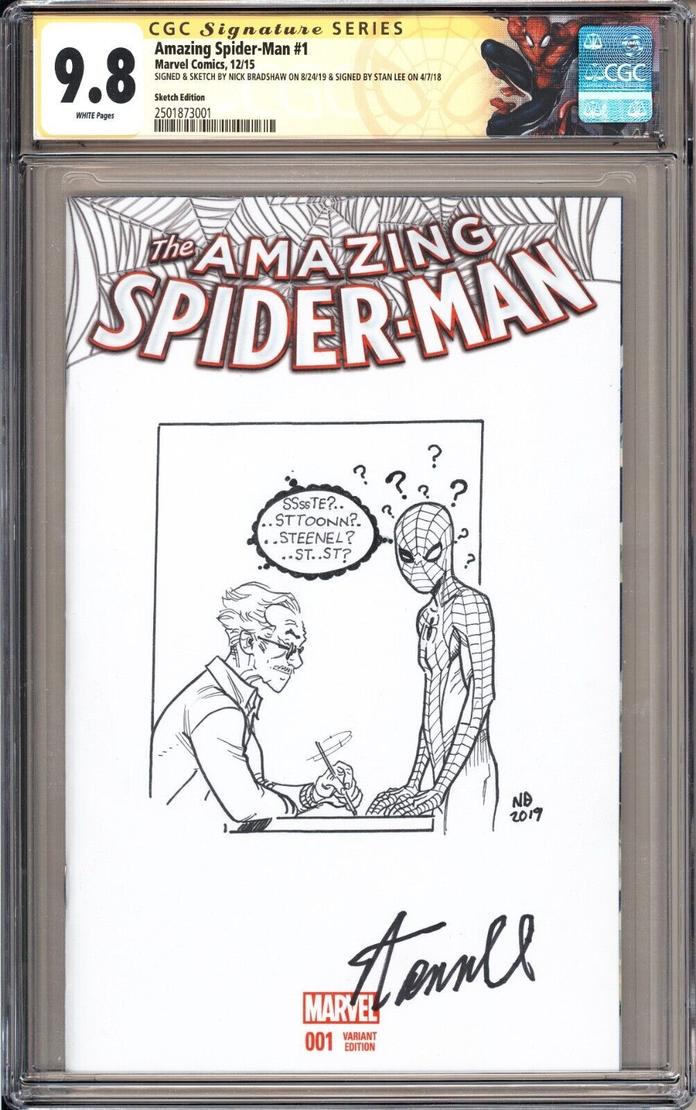 AMAZING SPIDER-MAN #1 CGC SS ONE OF A KIND STAN LEE SIGNATURE SKETCH BY BRADSHAW