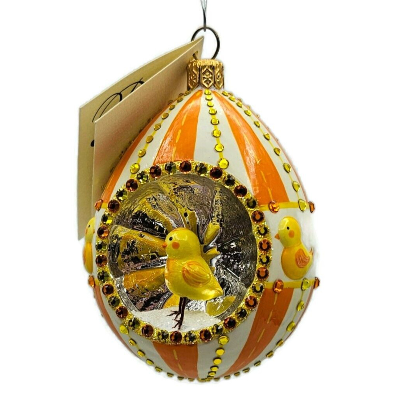Patricia Breen Oeuf Sucre Chicks Easter Egg Striped Jeweled Reflector Ornament