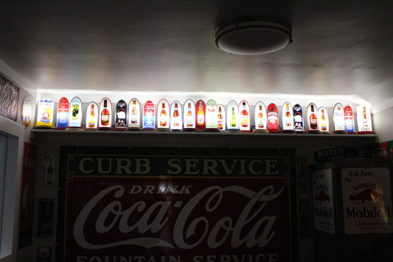 SCARCE 1930s 40s BULLET LIGHTED REVERSE PAINTED CURVED GLASS SIGNS BEER SODA GAS
