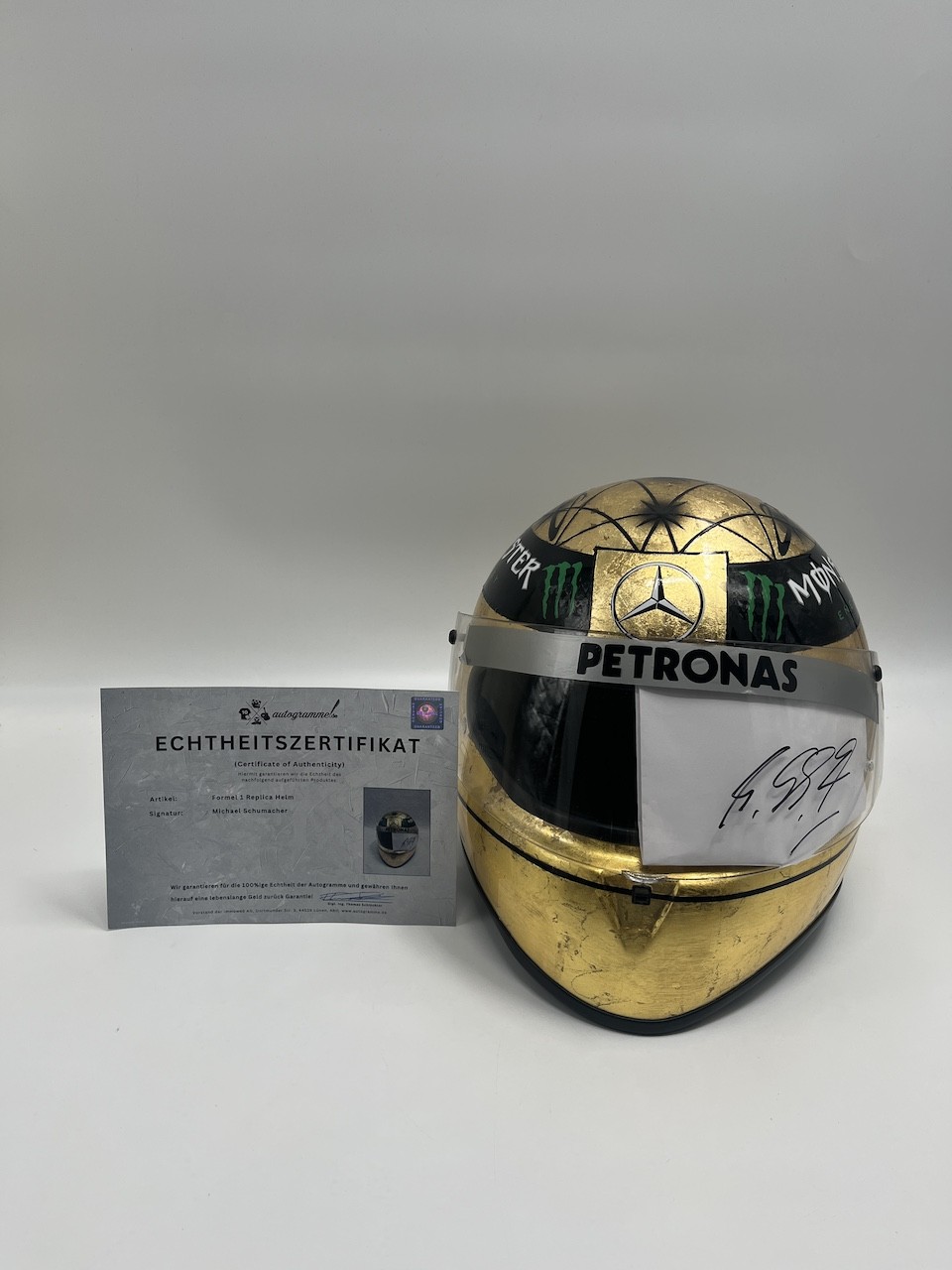 Michael Schumacher Formula 1 Helmet Gold Signature & COA 1:1