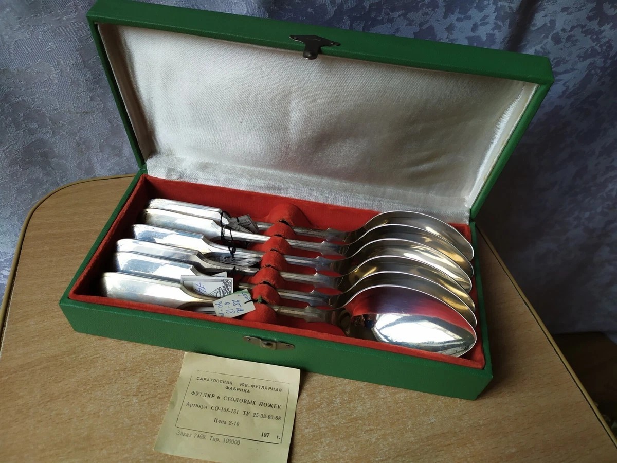 Set 6 TEA SPOONS Silver USSR Soviet star stamp last century Antique Vintage 875 Set 6 TEA SPOONS Silver USSR Soviet star stamp last century Antique Vintage 875