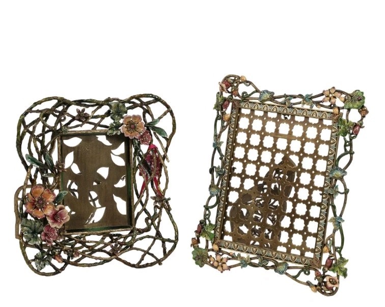 Two Jay Strongwater jeweled enamel floral encrusted picture frames, Modern Two Jay Strongwater jeweled enamel floral encrusted picture frames, Modern