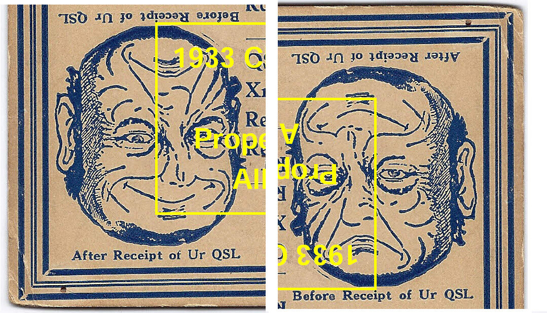 1932 Vintage 1 cent Franklin Cartoon Art Postcard Ambigram QSL W4BLN Charlotte