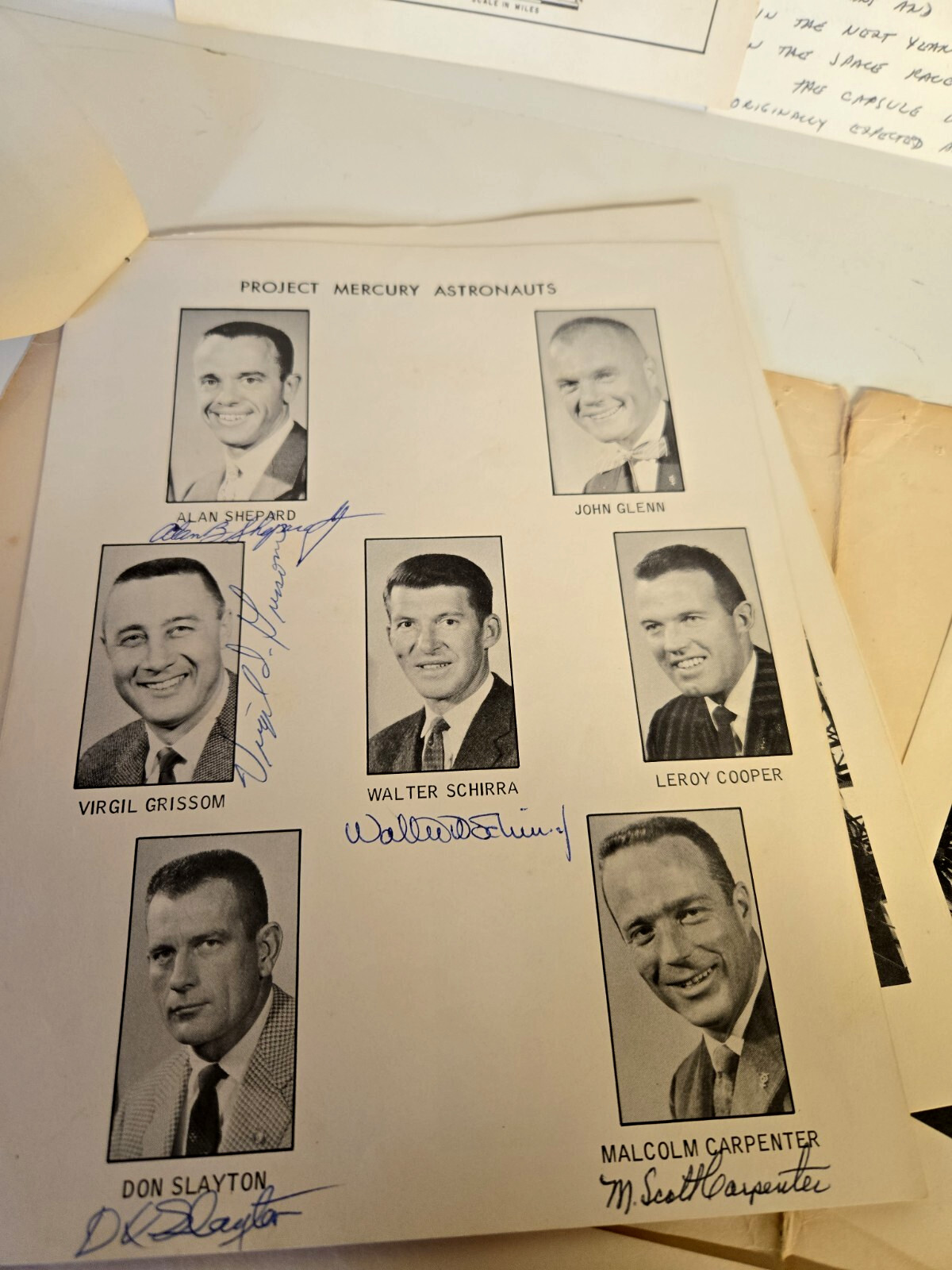 Original NASA Mercury 7 Astronaut Autographs 6 of the 7 on Feb-1962 Post Flight Original NASA Mercury 7 Astronaut Autographs 6 of the 7 on Feb-1962 Post Flight