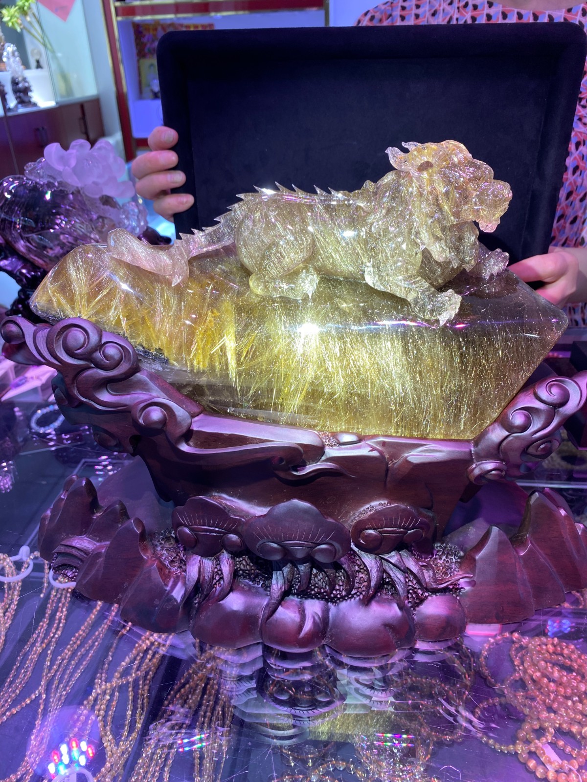 28lb TOP Natural Gold Rutilated Quartz Carved Crystal Dragon Reiki Decor+stand 28lb TOP Natural Gold Rutilated Quartz Carved Crystal Dragon Reiki Decor+stand