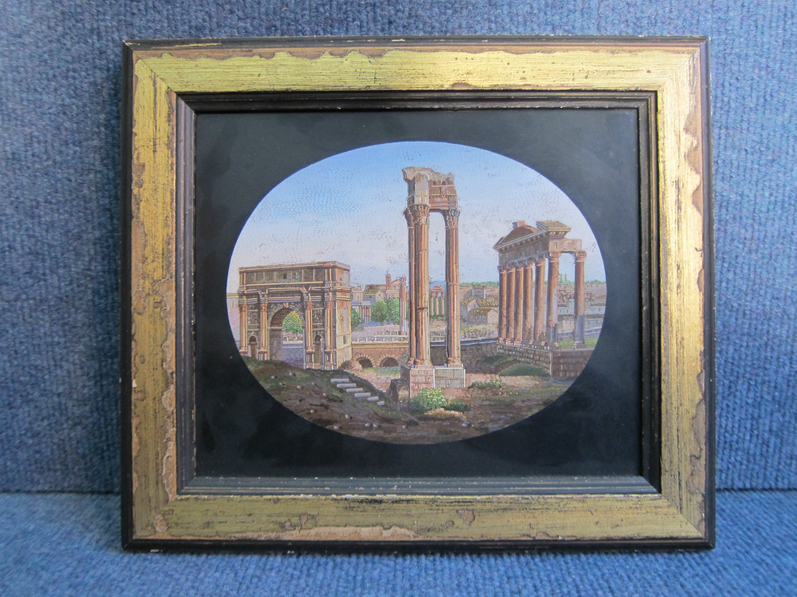 MICRO MOSAIC PLAQUE, ROMAN FORUM, GRAND TOUR OBJECT FINE QUALITY BIG SIZE ITALY