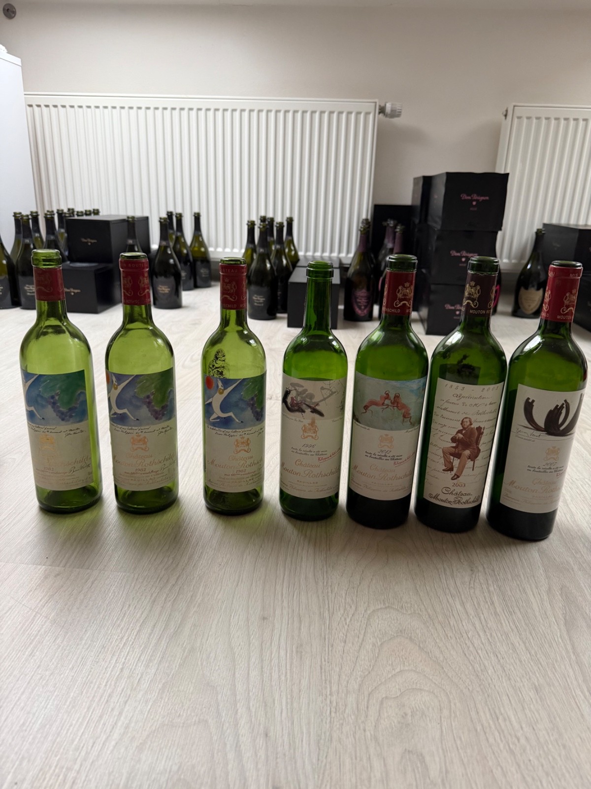 Château M.Rotschild set of empty bottles-vintages 1982-3x, 1996, 2012, 2003,2007
