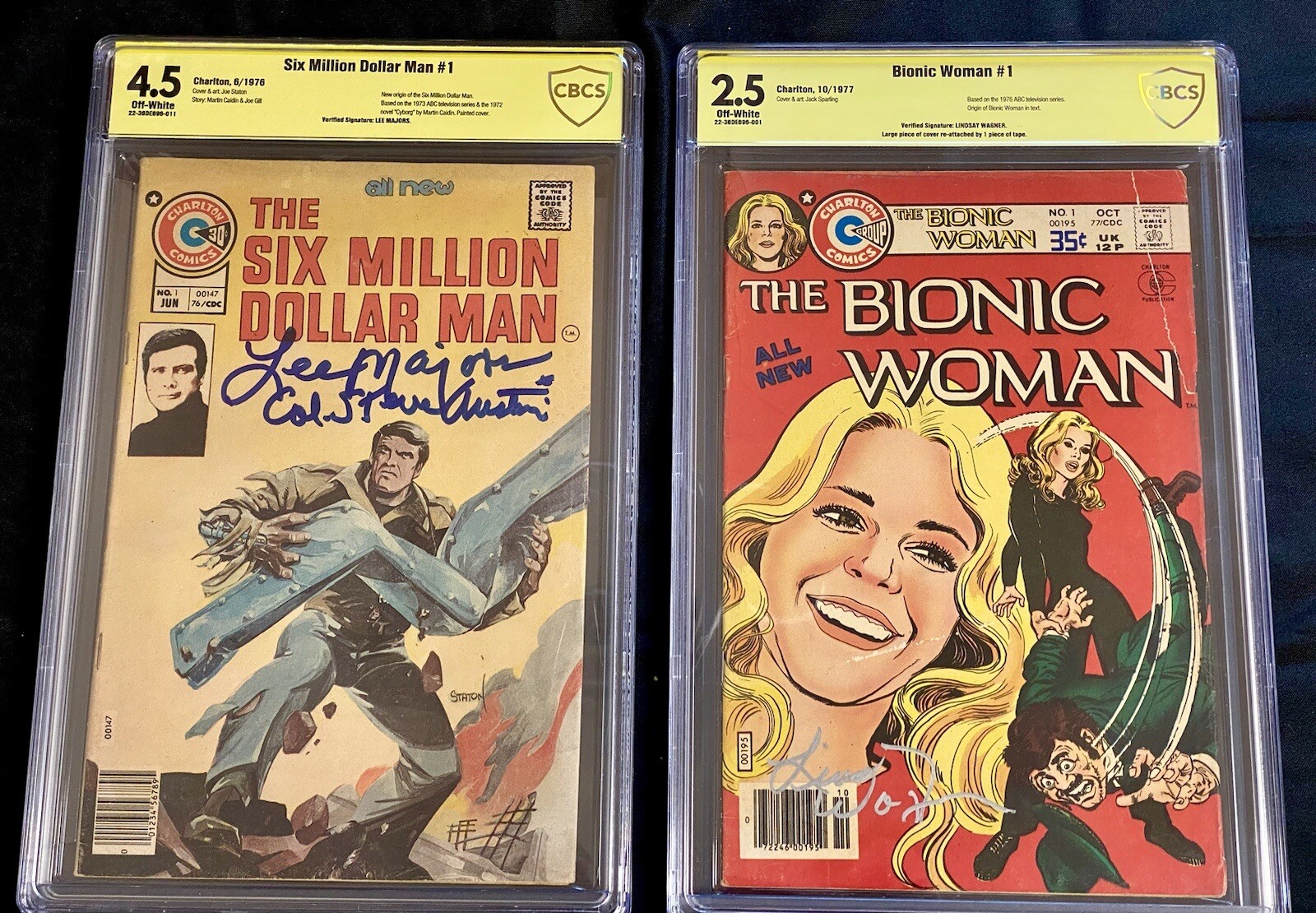 SIX MILLION DOLLAR MAN #1 autographed Lee Majors BIONIC WOMAN #1, Lindsay Wagner SIX MILLION DOLLAR MAN #1 autographed Lee Majors BIONIC WOMAN #1, Lindsay Wagner