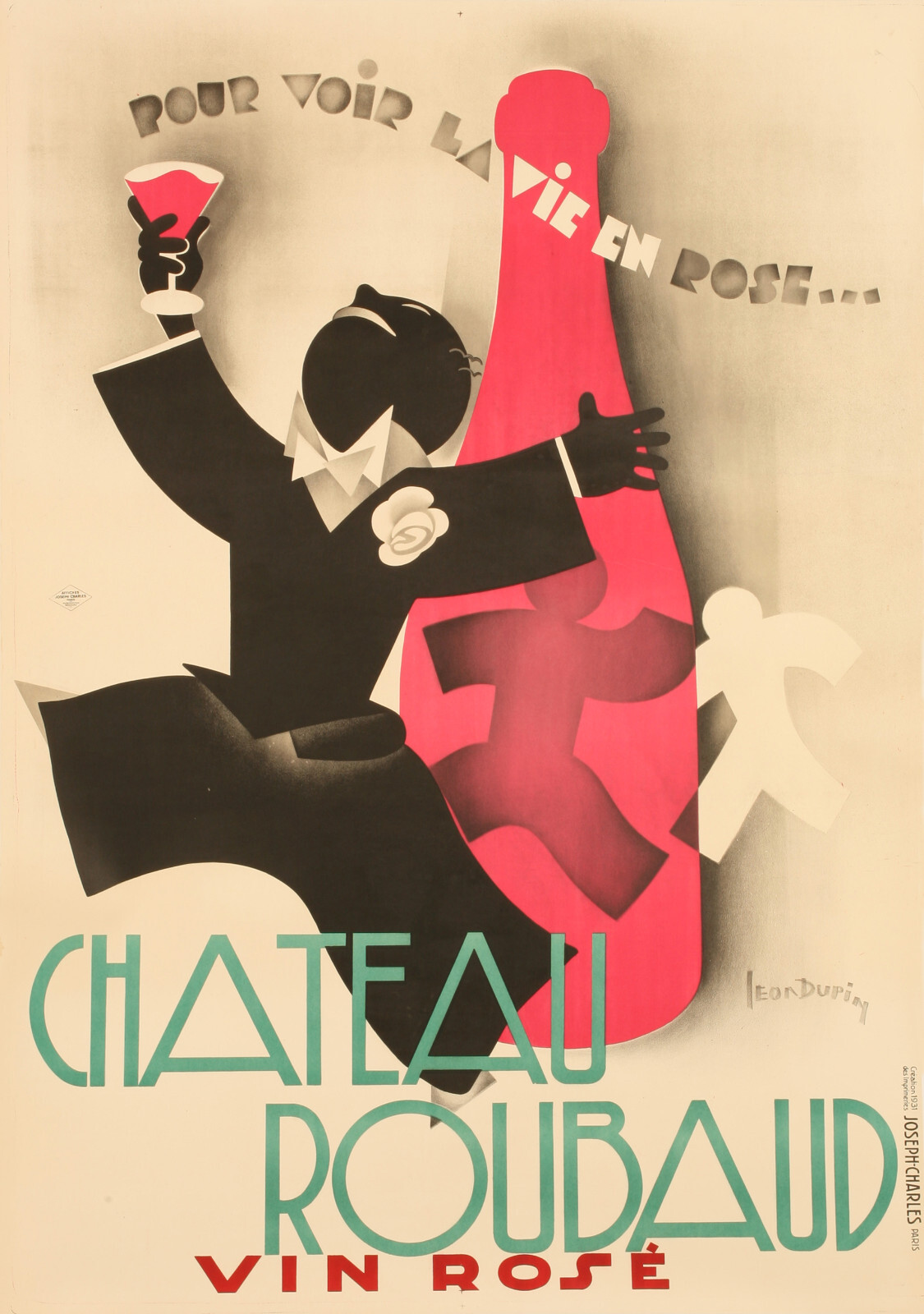 Original Art Deco Poster, Leon Dupin, Chateau Roubaud Rosé Wine, Nîmes, 1931