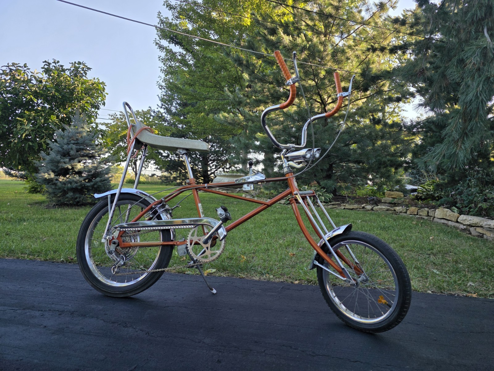 Muscle Bike Chopper 5 Speed Burnt Oran. Coffin seat Highloop Pogo Bars Custom 