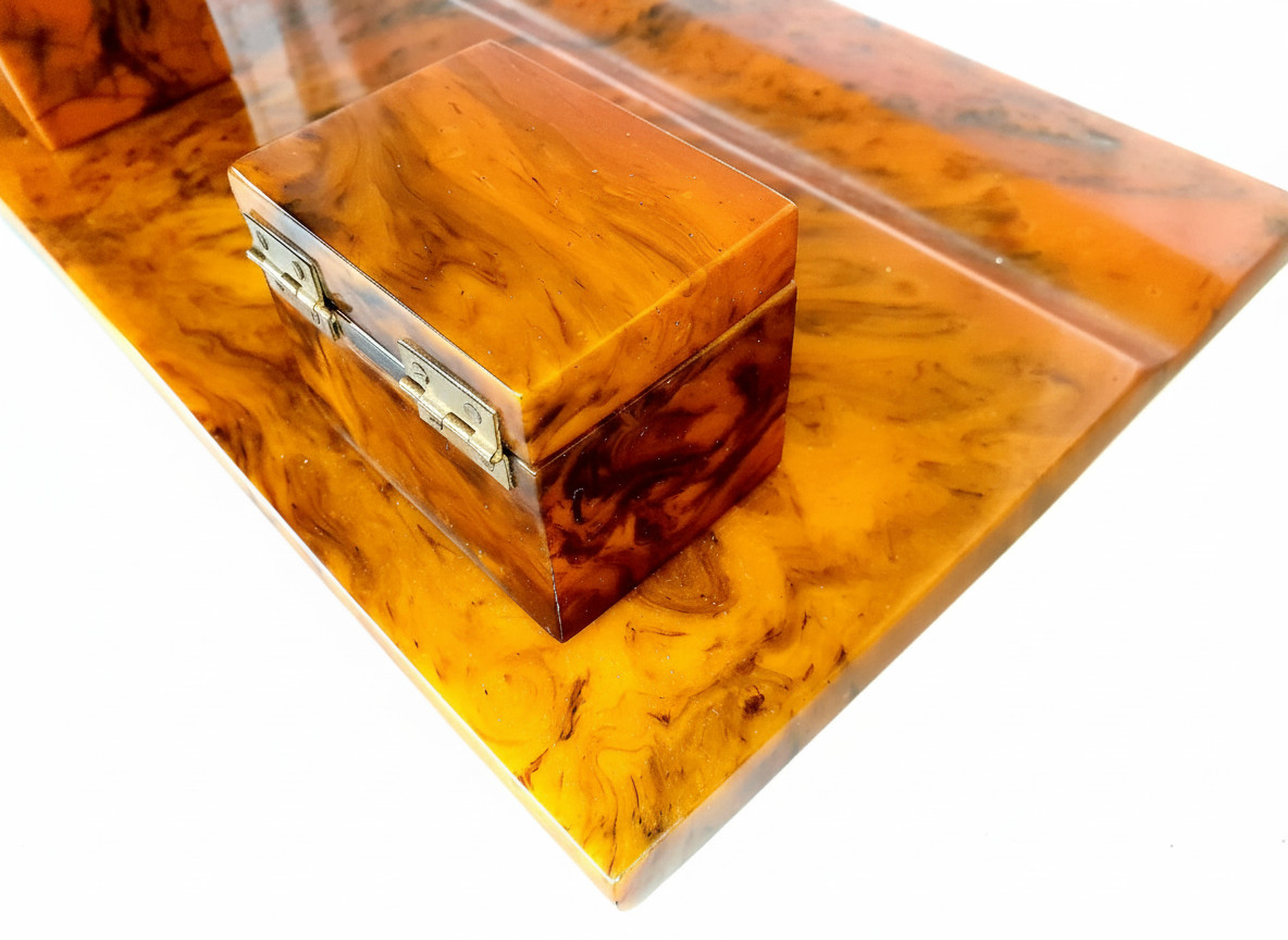 Antique Vintage Old Amber Bakelite Catalin Inkwell Art Deco Desk RARE