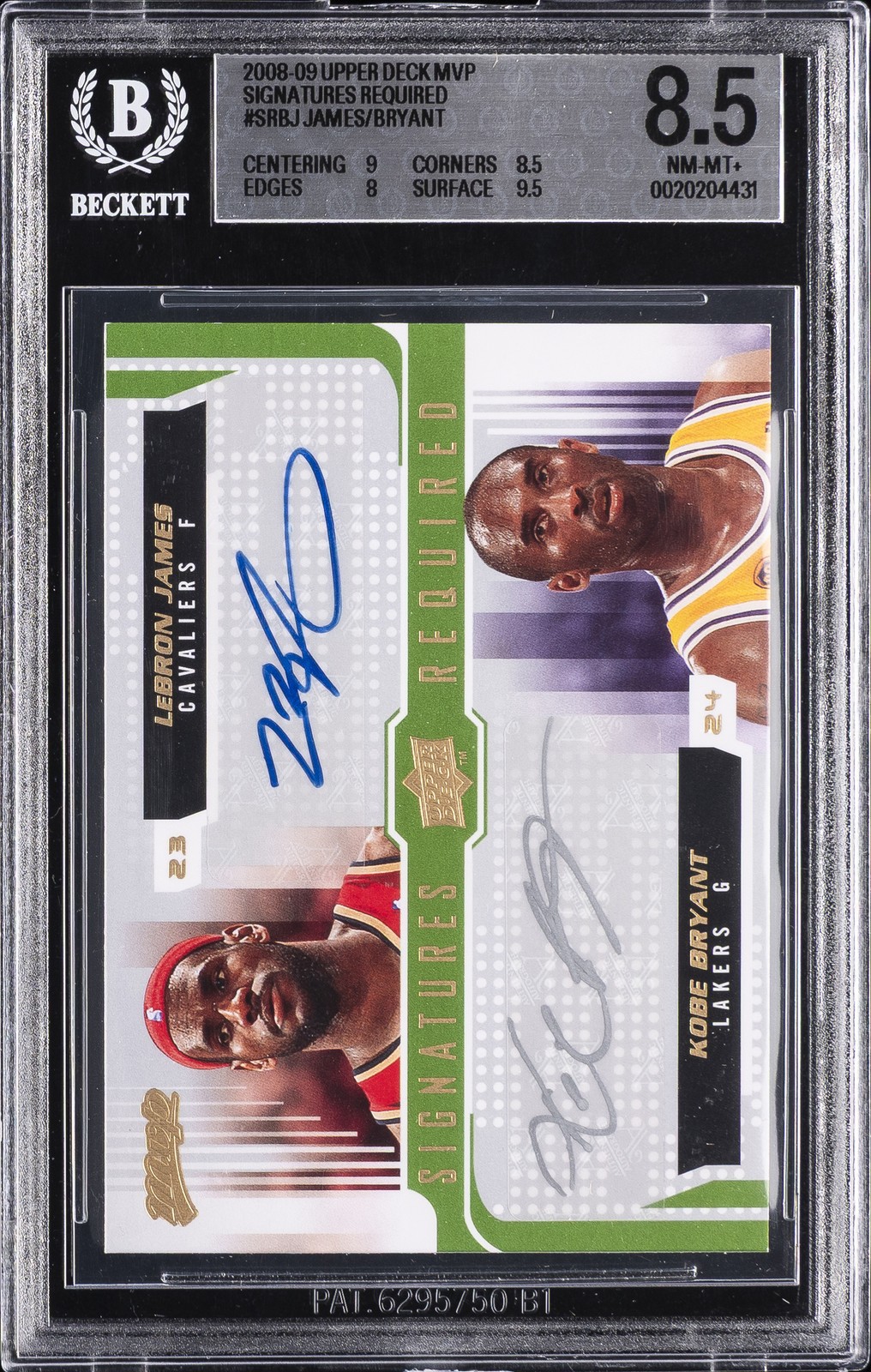 2008-09 UD MVP SIGNATURES REQUIRED #SRBJ LEBRON JAMES/KOBE BRYANT BGS 8.5