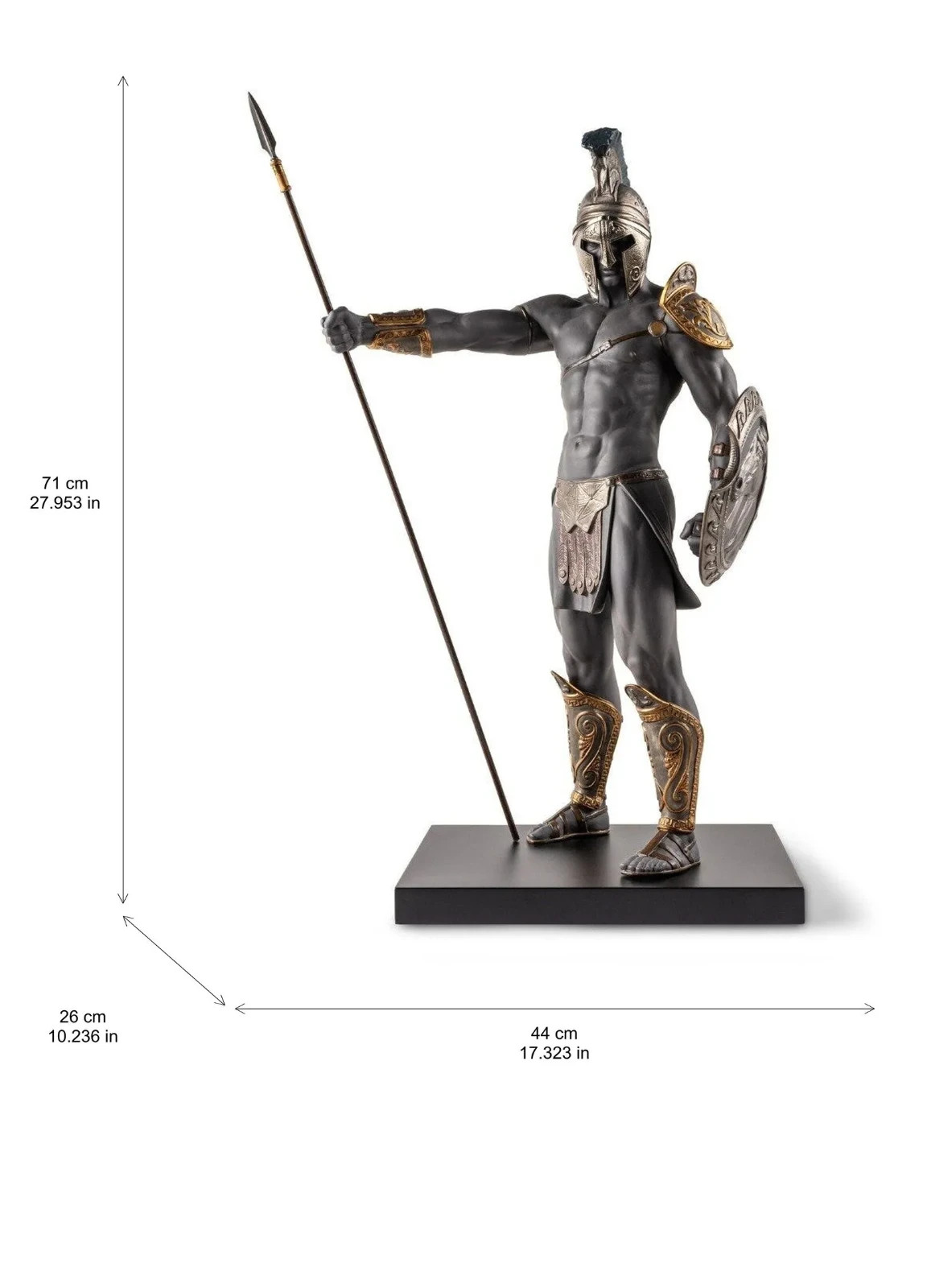 Lladro Spartan Warrior Black Porcelain Sculpture 27.9 Lladro Spartan Warrior Black Porcelain Sculpture 27.9
