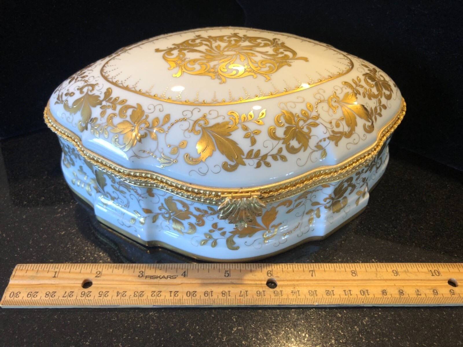 Le Tallec exceptionally XL Large box Marin on gold relief in white 1963 France