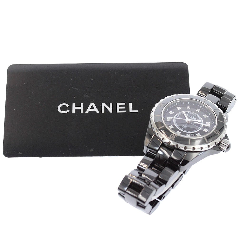 CHANEL H1625 J12 Black Ceramic 33mm Diamond Quartz Women's Watch Date w/Warranty