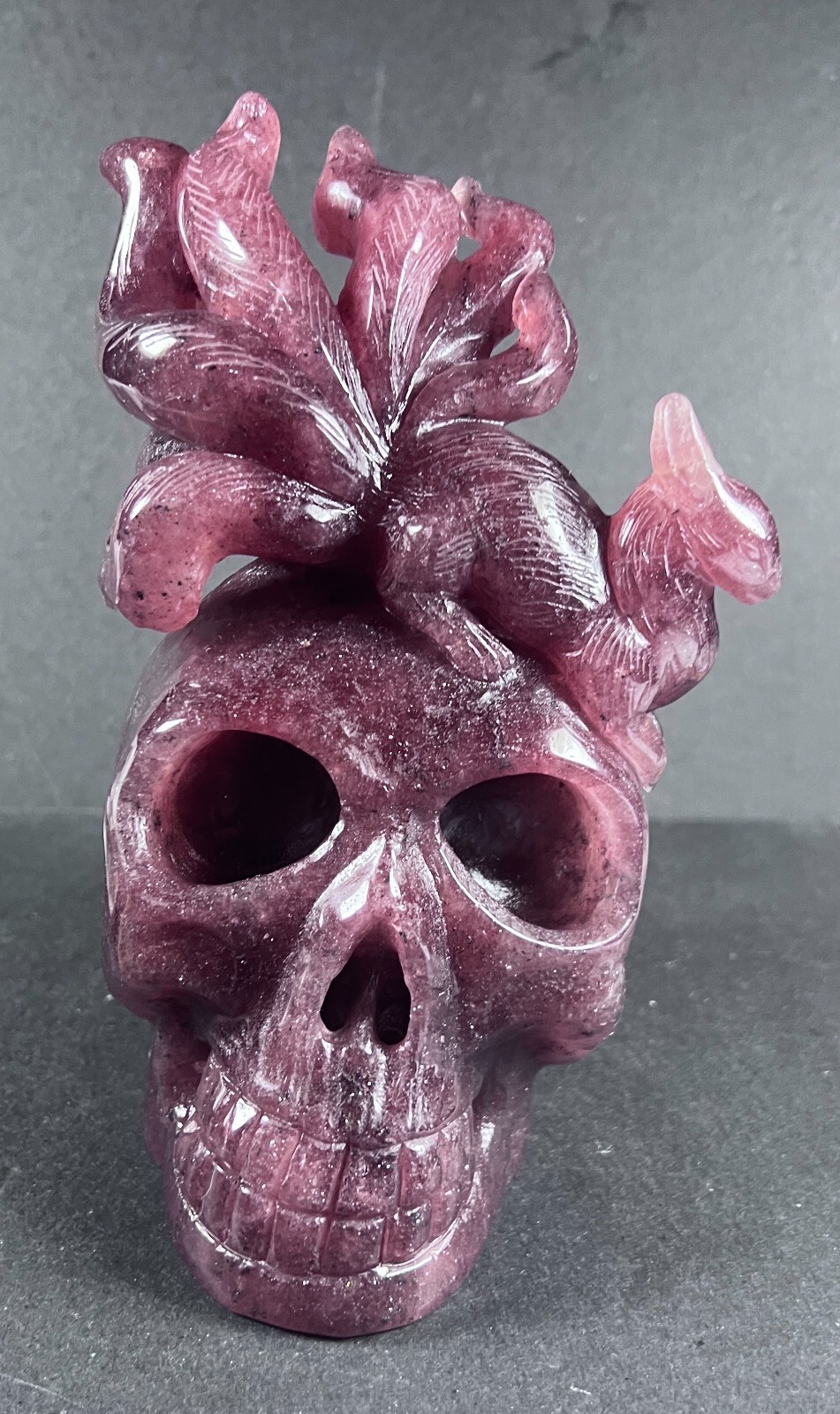 HUGE SPECIAL STRAWBERRY RED QUARTZ SKULL 2.4 kilo 7 INCHES TALL
