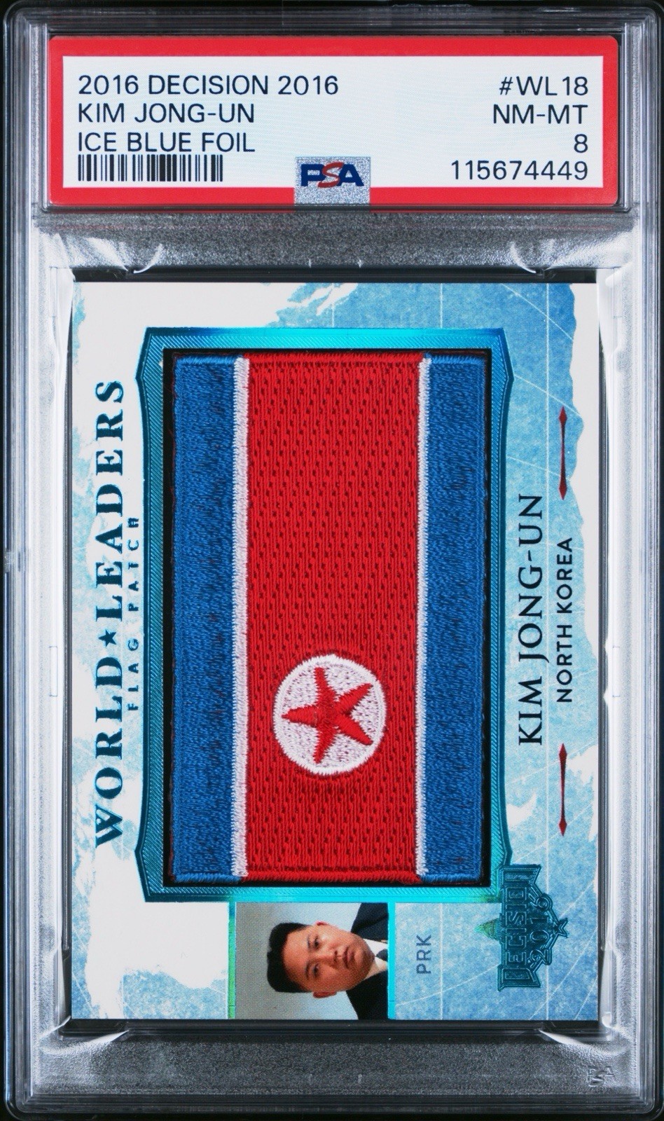 Kim Jong-Un 2016 Leaf Decision #WL18 World Leaders Flag Patch Ice Blue Foil 1/1 Kim Jong-Un 2016 Leaf Decision #WL18 World Leaders Flag Patch Ice Blue Foil 1/1