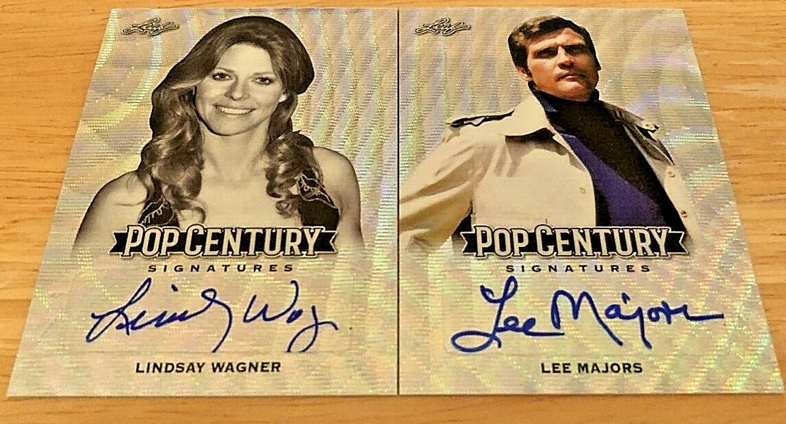 LEE MAJORS & LINDSAY WAGNER 2019 LEAF POP CENTURY AUTO CARDS SILVER WAVE LEE MAJORS & LINDSAY WAGNER 2019 LEAF POP CENTURY AUTO CARDS SILVER WAVE