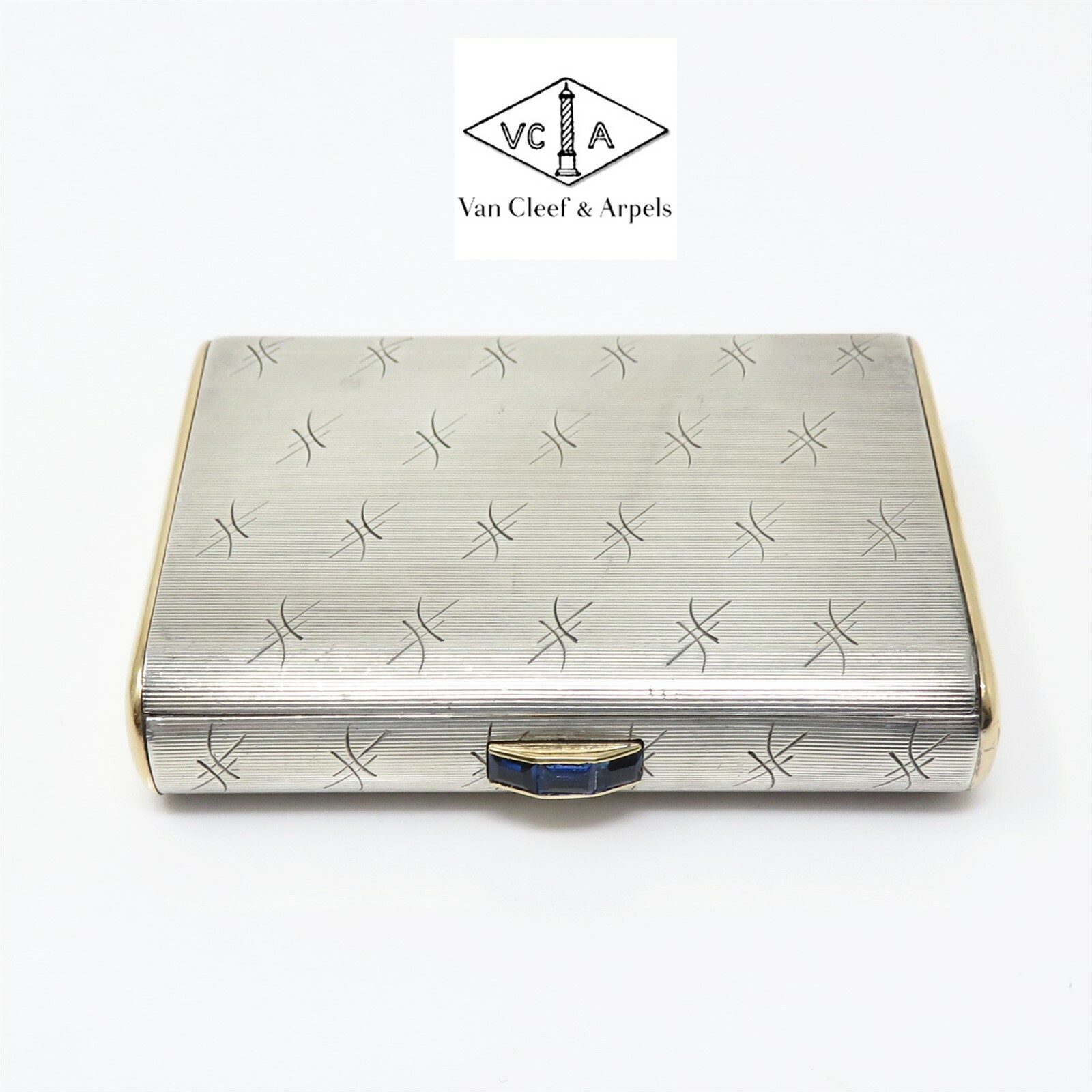 NYJEWEL VTG Van Cleef & Arpels VCA Gold & Silver 1ct Sapphire Trinket Pill Box NYJEWEL VTG Van Cleef & Arpels VCA Gold & Silver 1ct Sapphire Trinket Pill Box