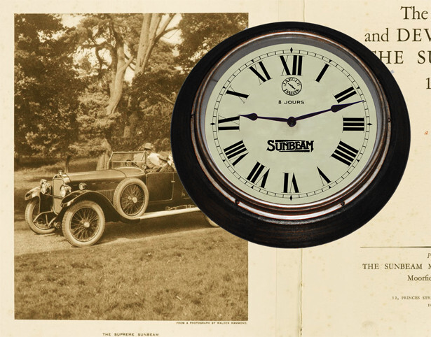 Sunbeam Vintage Style Car Clock Replica, 1920's Style in Enlarged Display Clock
