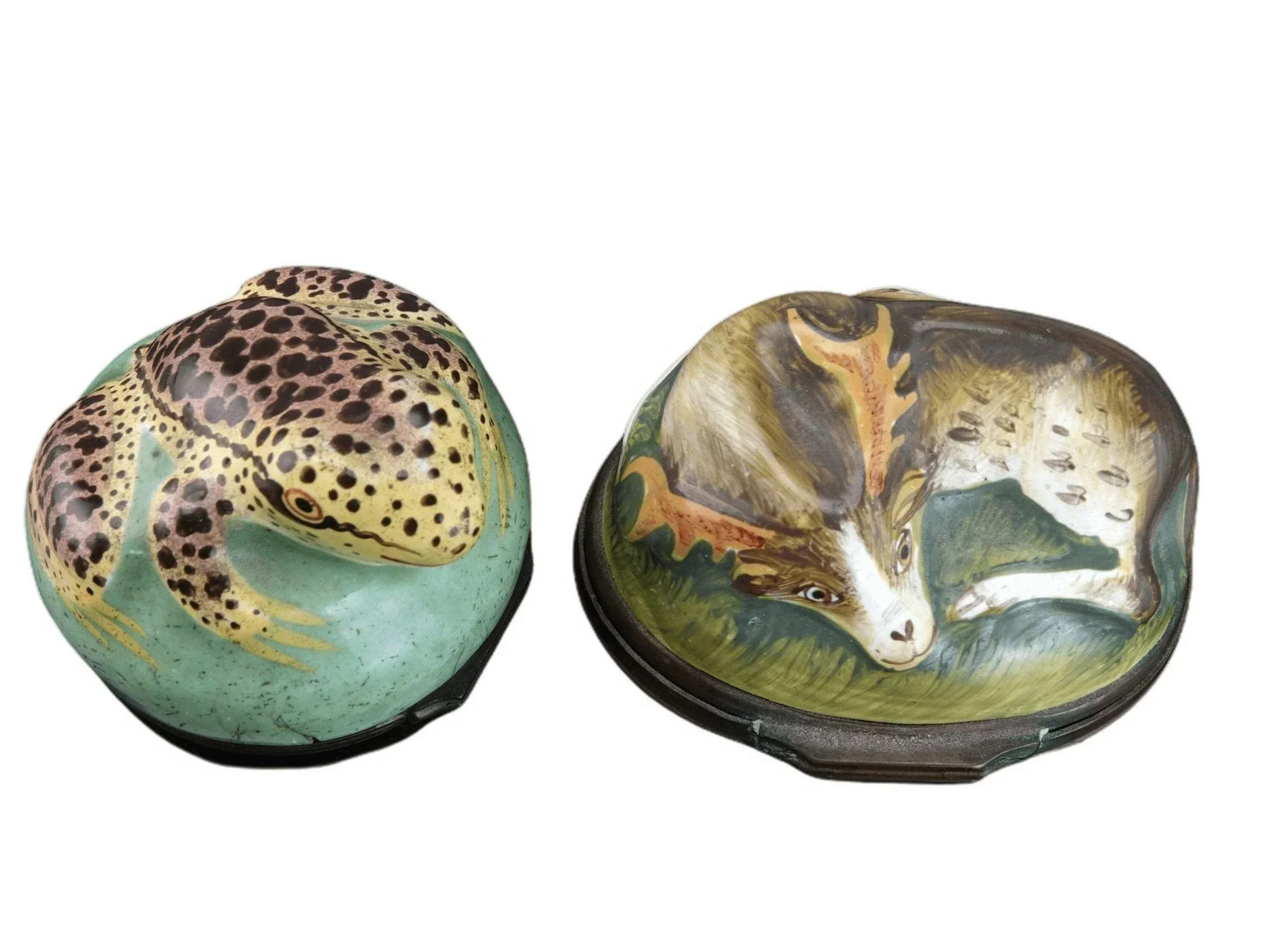 c1750's Battersea box Frog and Deer 18th century british enamel boxes c1750's Battersea box Frog and Deer 18th century british enamel boxes