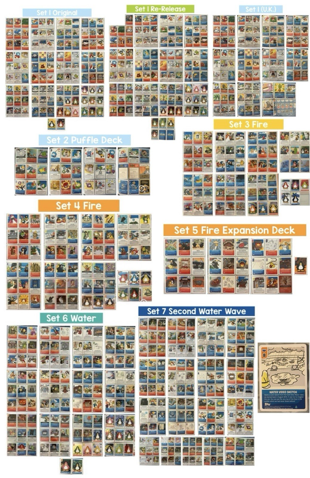 Complete Disney Club Penguin Card Jitsu w/ Binders - 9 Sets + Water Video Sketch Complete Disney Club Penguin Card Jitsu w/ Binders - 9 Sets + Water Video Sketch