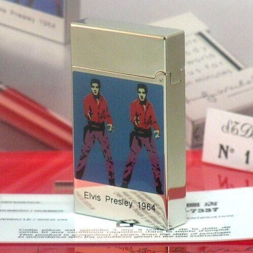 Unused Working S.T.DUPONT gas Lighter Silver LINE 2 Elvis Presley with box