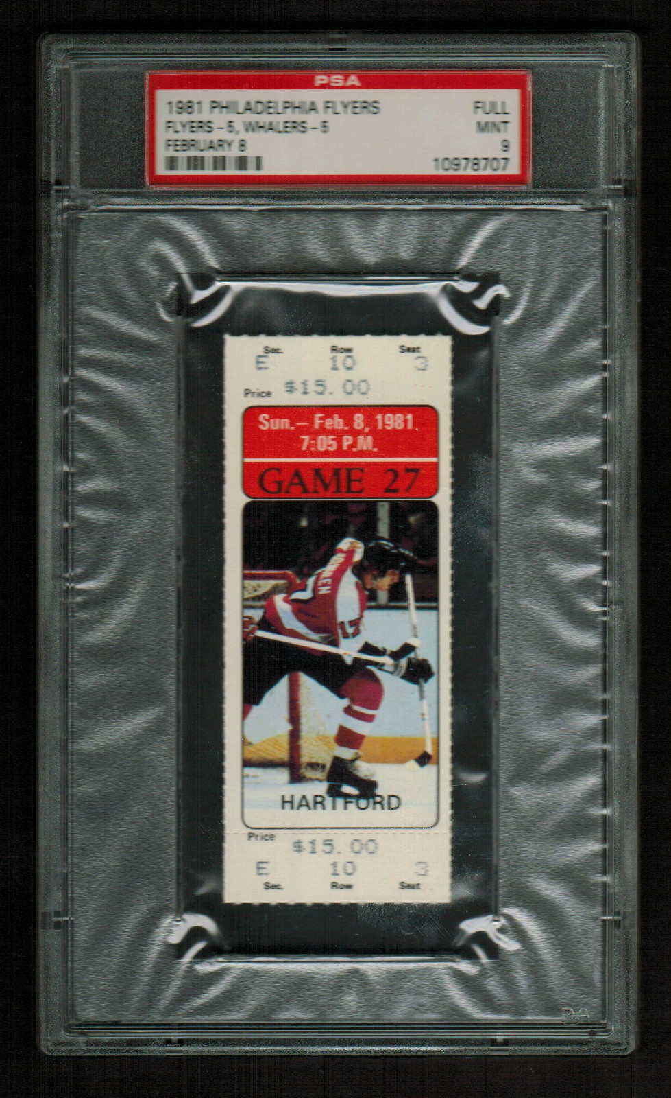 PSA 9 PAUL HOLMGREN TICKET 1980 NHL Hartford Whalers at Philadelphia Flyers PSA 9 PAUL HOLMGREN TICKET 1980 NHL Hartford Whalers at Philadelphia Flyers