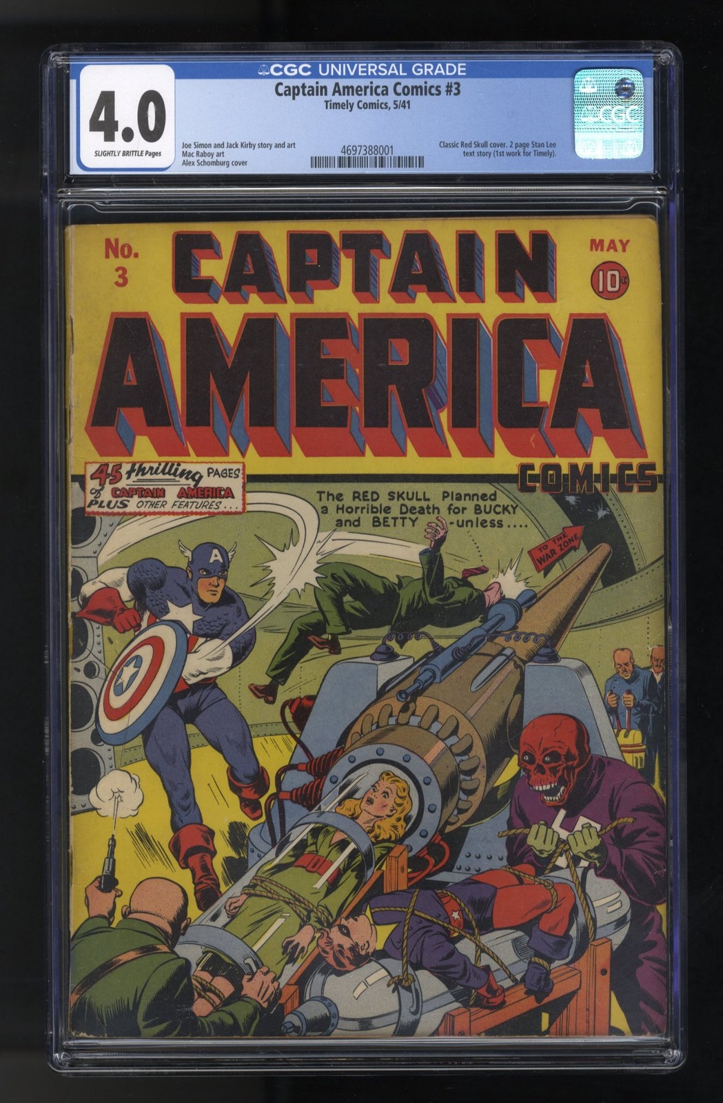Captain America Comics #3 CGC VG 4.0 Classic Red Skull Cover Timely 1941 Captain America Comics #3 CGC VG 4.0 Classic Red Skull Cover Timely 1941