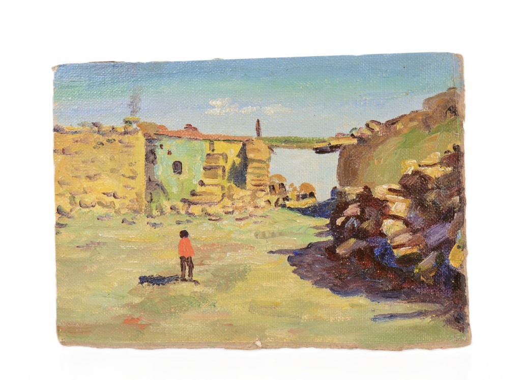 Hopi Pueblo Indians Home at Walpi Arizona - Small Oil Painting By E.A. Burbank