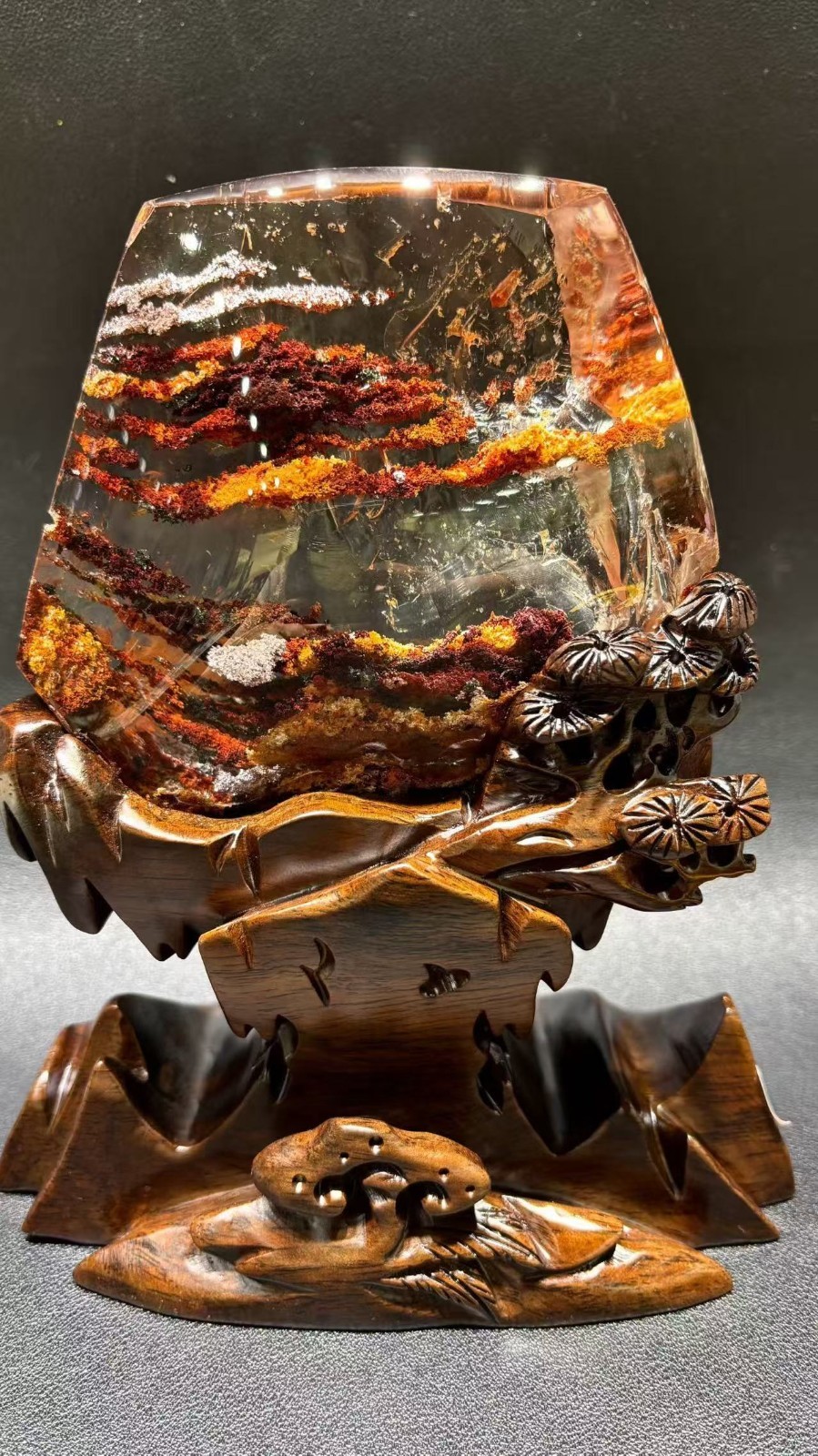 2.9LB AAAA Top Natural Red Ghost Phantom Quartz Crystal Specimen Healing + Stand