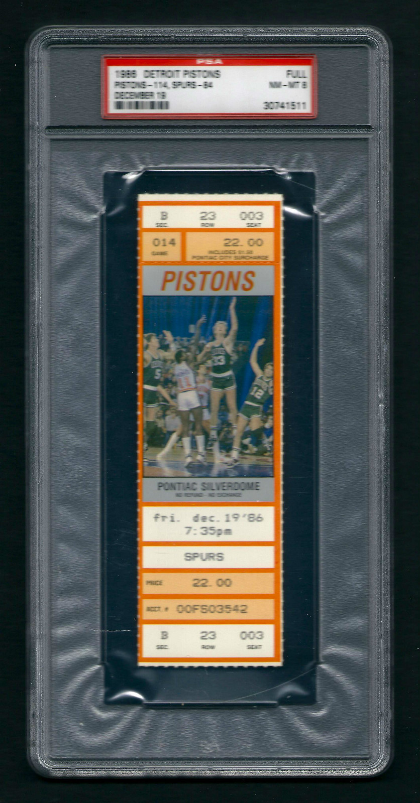 PSA 8 1986 UNUSED NBA BASKETBALL TICKET LARRY BIRD ISIAH THOMAS BILL WALTON 