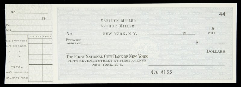 Marilyn Monroe Authentic unused check - Marilyn Miller and Arthur Miller