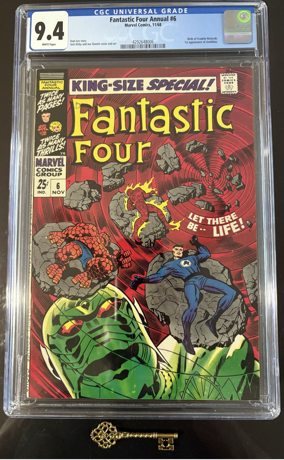 Fantastic Four Annual # 6 CGC 9.4 WP -- 1ST Franklin Richards & Annihilus Fantastic Four Annual # 6 CGC 9.4 WP -- 1ST Franklin Richards & Annihilus