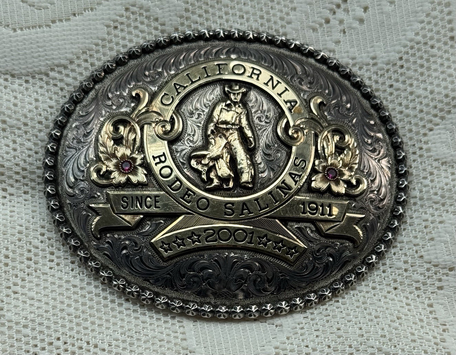 Custom-Made Gist Silversmith Salinas Rodeo Handmade Sterling Silver Buckle, 2001