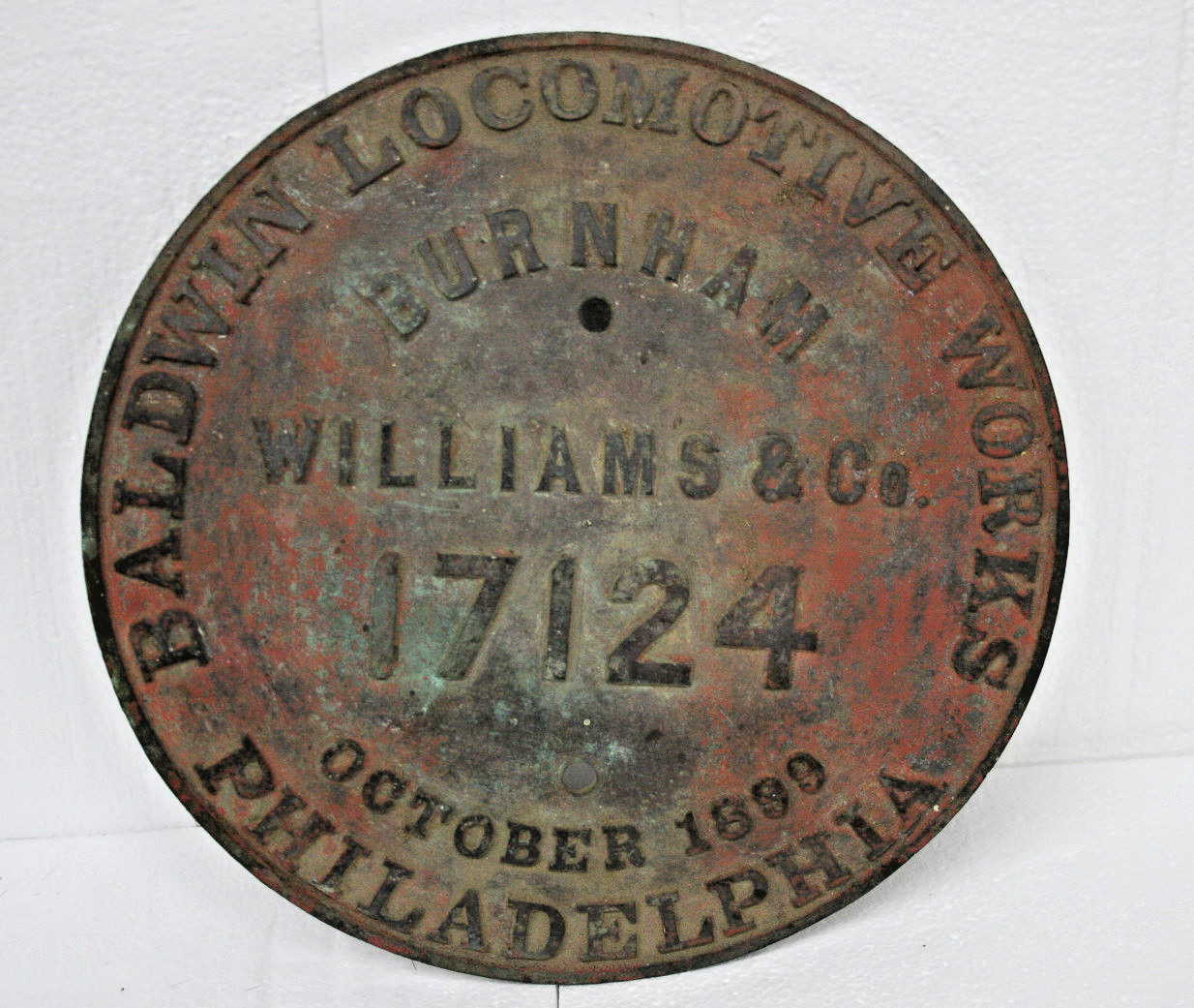 Builders Plate Baldwin Locomotive Works Philadelphia 17124 October 1899 RARE Builders Plate Baldwin Locomotive Works Philadelphia 17124 October 1899 RARE