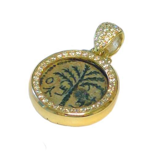 Ancient Coin with Diamond in 14K Yellow Gold Charm Bar Kochba Jewish Jewelry Ancient Coin with Diamond in 14K Yellow Gold Charm Bar Kochba Jewish Jewelry