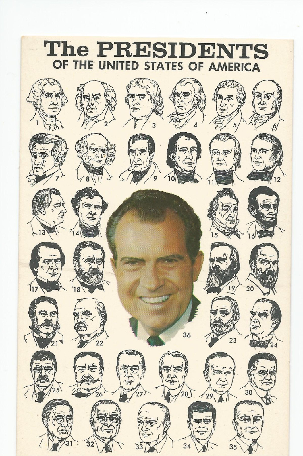Political Postcard: President Richard Nixon surrounded by previous US Presidents Political Postcard: President Richard Nixon surrounded by previous US Presidents
