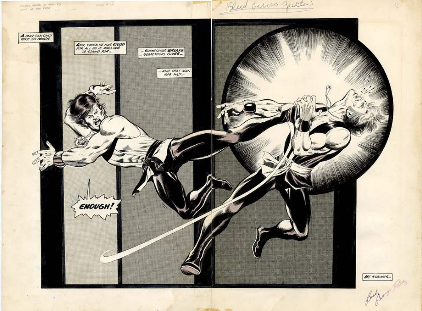 Deadly Hands of Kung Fu # 19 Double Page Spread - Sons of the Tiger 1975 by Geor
