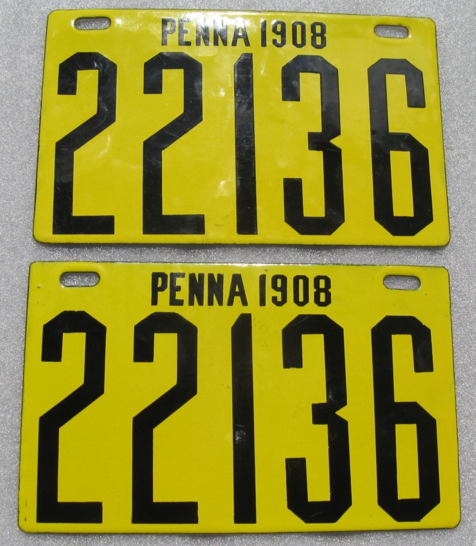 1908 PAIR PA Pennsylvania Porcelain License Plates PENNA ORIGINAL MINT ING-RICH