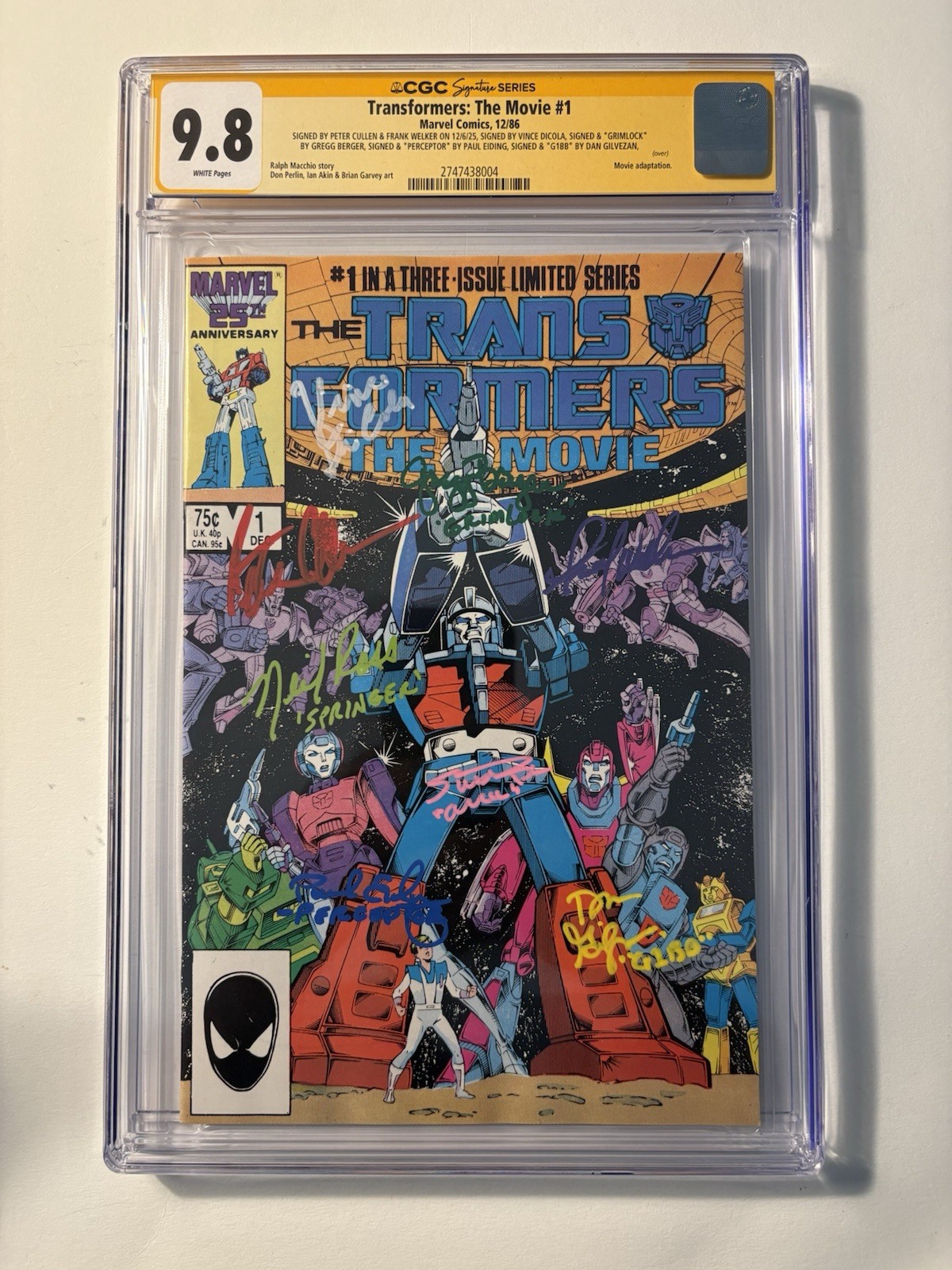 Transformers The Movie #1 CGC 9.8 SS Signed Cullen Welker Blu Ross Eiding + 3 Transformers The Movie #1 CGC 9.8 SS Signed Cullen Welker Blu Ross Eiding + 3