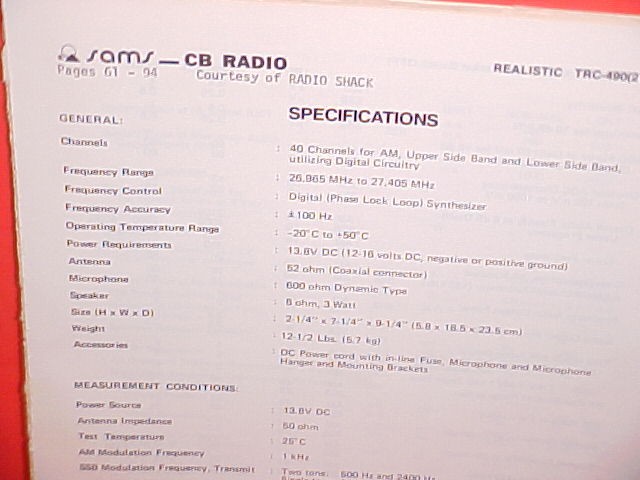 1981 REALISTIC CB RADIO SERVICE SHOP MANUAL MODEL NAVAHO TRC-490 (21-1583)