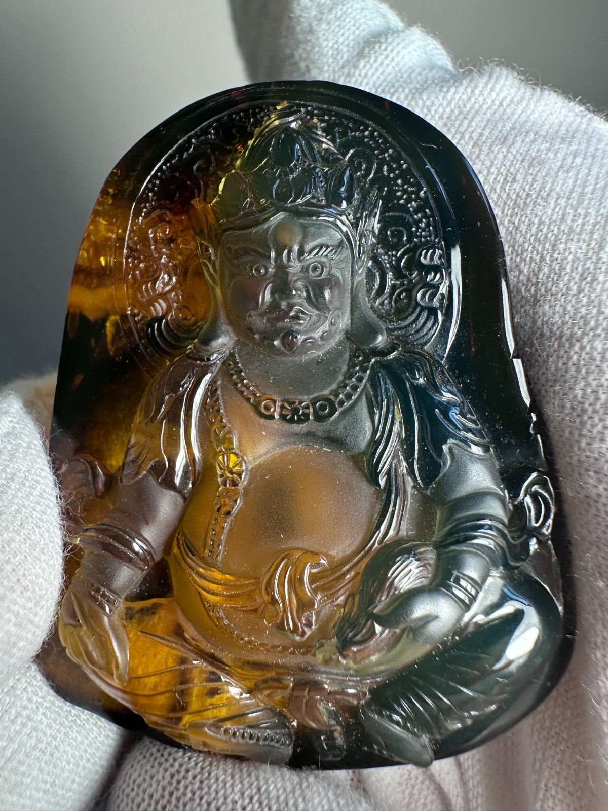 Certified Natural Burmese Amber Jambhala God of Wealth Collector Carving 21.7g
