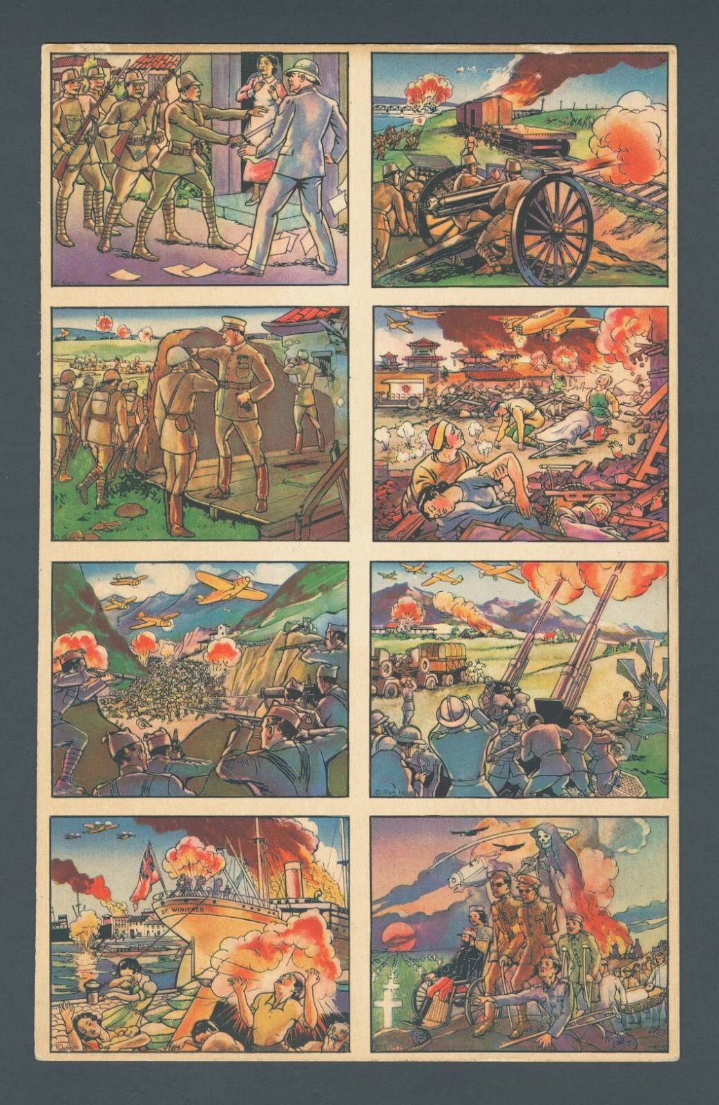 1938 R69 Horrors of War 8-card Uncut Panel/Sheet with #240 Frightful Cost of War 1938 R69 Horrors of War 8-card Uncut Panel/Sheet with #240 Frightful Cost of War