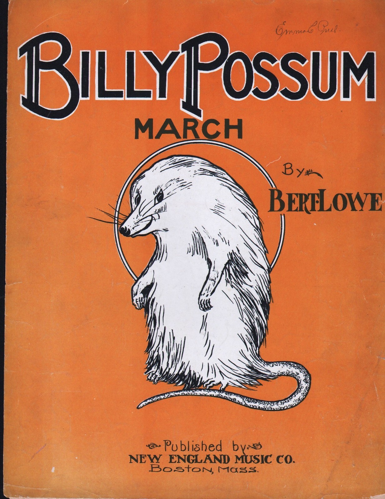 Billy Possum 1909 MARCH President Taft BILLY CHASES THE POSSUM Sheet Music