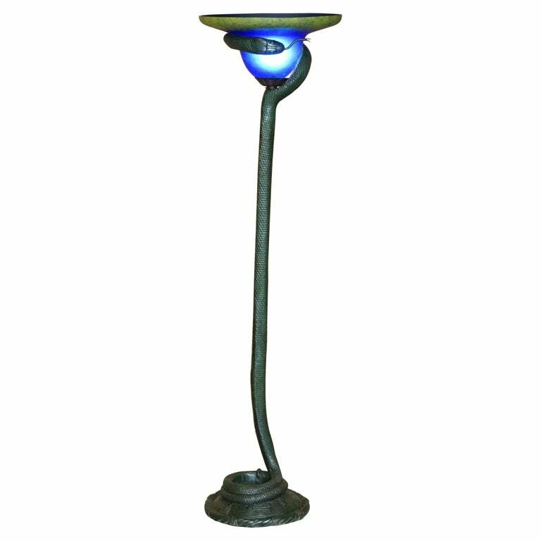 VERY RARE STUNNING VINTAGE BRONZED SNAKE FLOOR STANDING LAMP AFTER EDGAR BRANDT